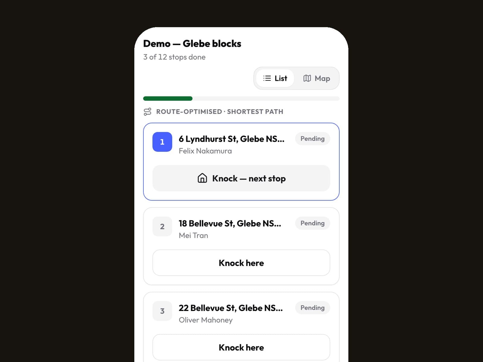 Common Threads: canvassing app — walk list