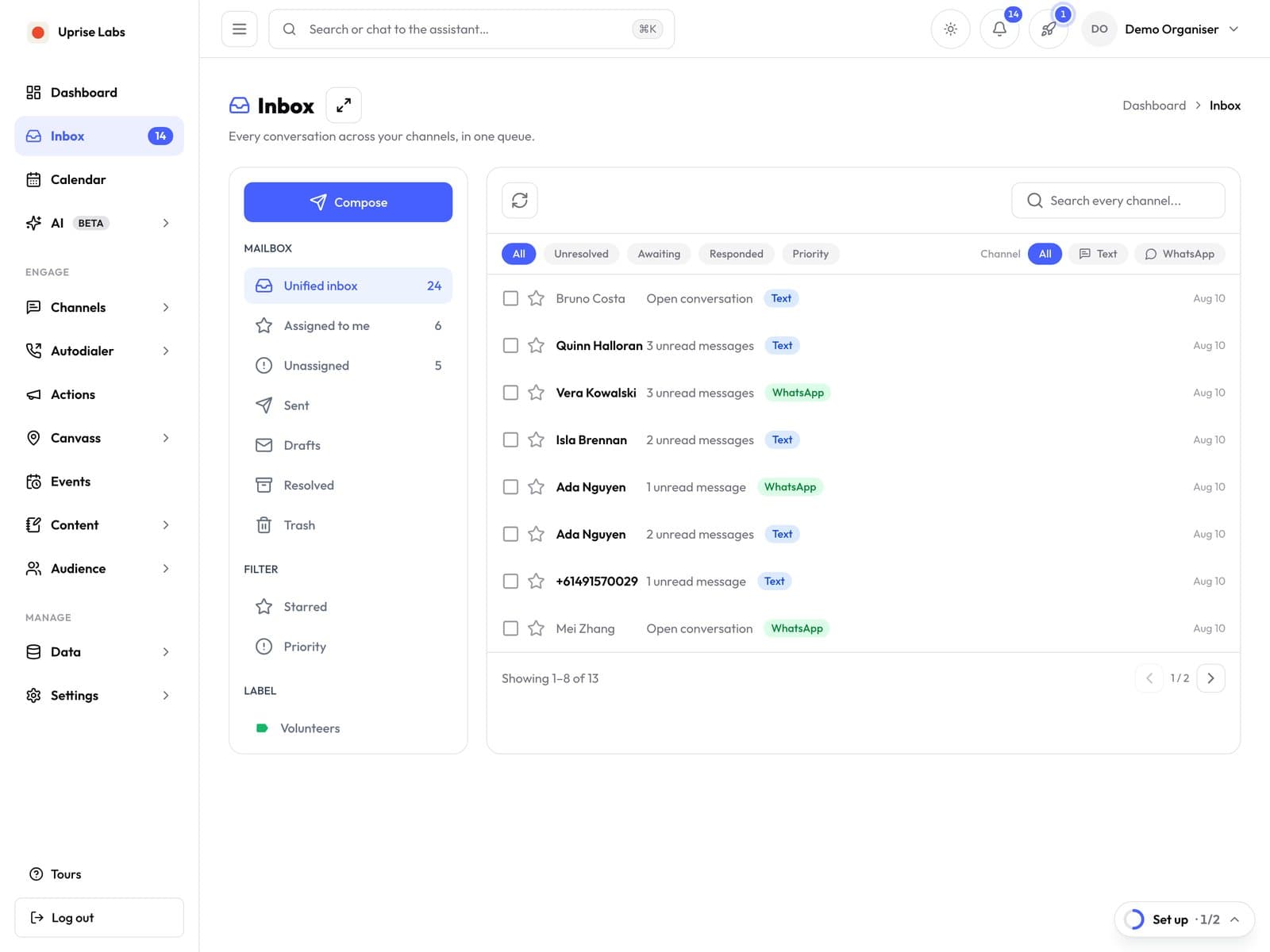 Uprise: shared inbox — screenshot